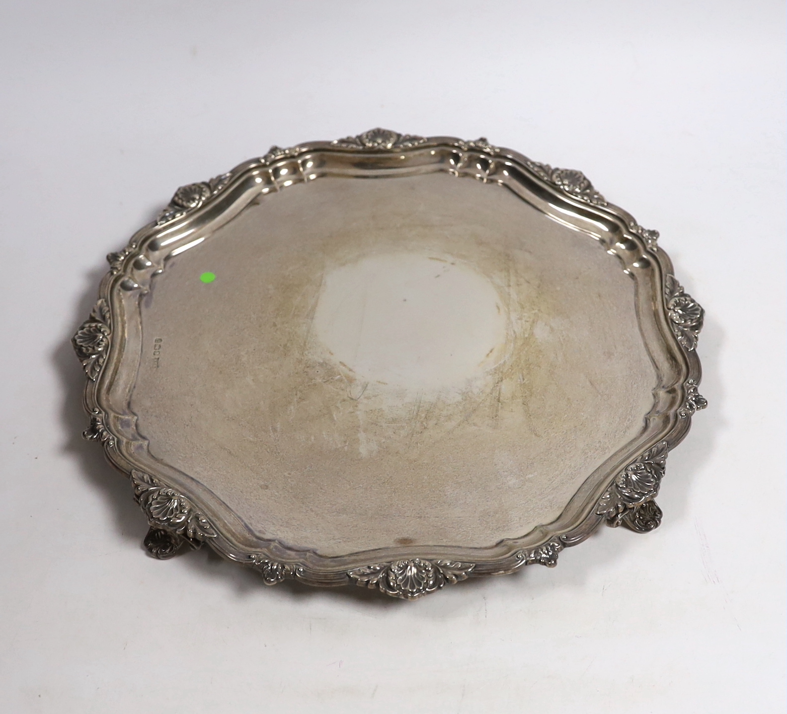 An Elizabeth II silver circular salver, Walker & Hall, Sheffield, 1957, 32cm, 30oz.